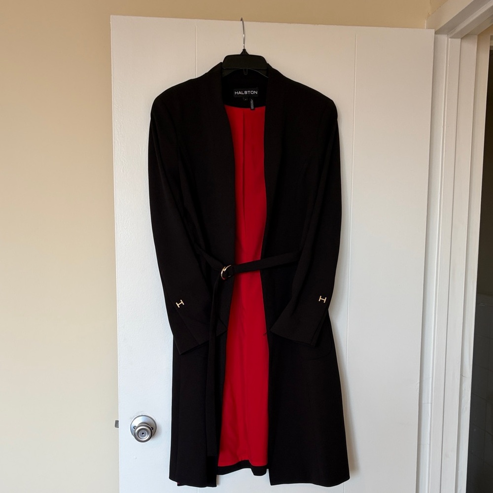 Halston Heritage Black Trench Coat with Red Lining